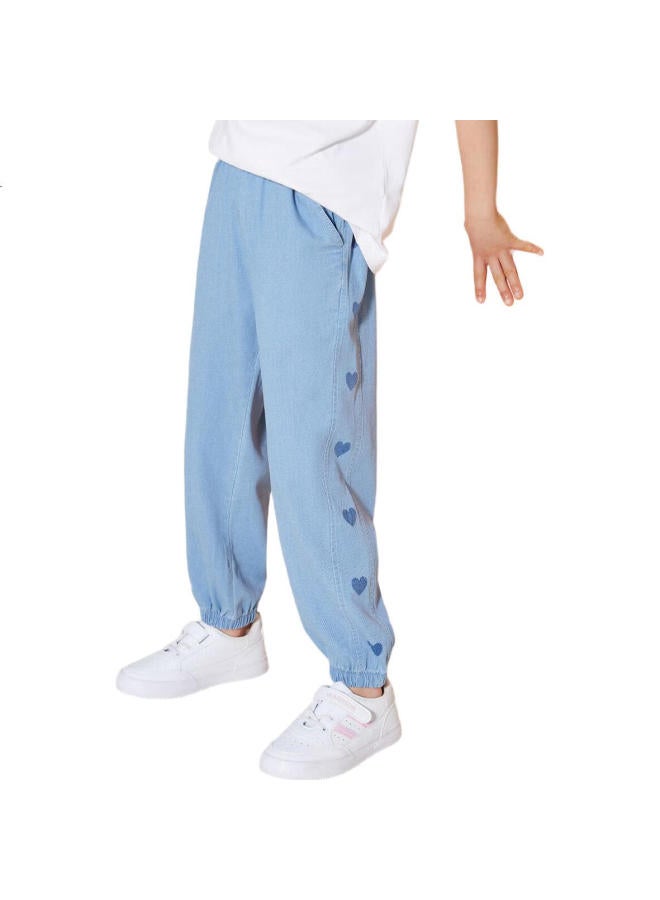 Ask Junior Girls' Pants, Summer 2025, For Older Children, Long Trousers, Fashionable Printed Soft Children'S Jeans, Blue, Size 160 - Image 3