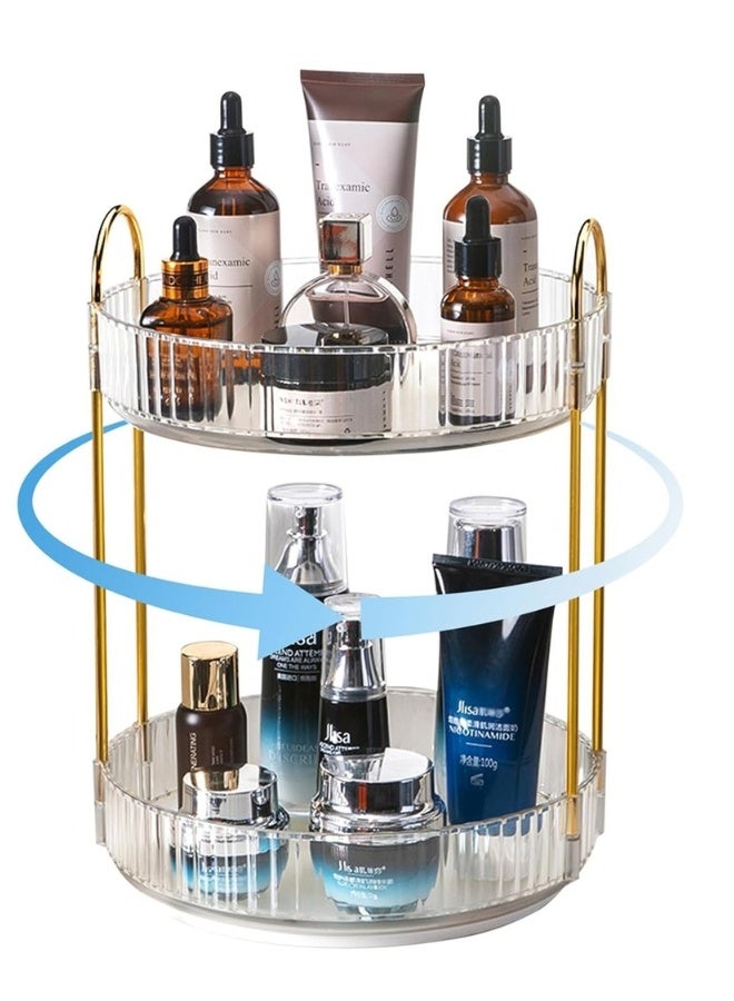 TANGBLIB 360° Rotating Makeup Organizer for Vanity 2 Tier Large Capacity Skincare Organizer Make Up Storage Cosmetic Dresser Organizer Bathroom Countertop Organizer Spinning Perfume Organizer (White) - Image 2