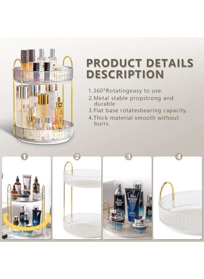TANGBLIB 360° Rotating Makeup Organizer for Vanity 2 Tier Large Capacity Skincare Organizer Make Up Storage Cosmetic Dresser Organizer Bathroom Countertop Organizer Spinning Perfume Organizer (White) - Image 4