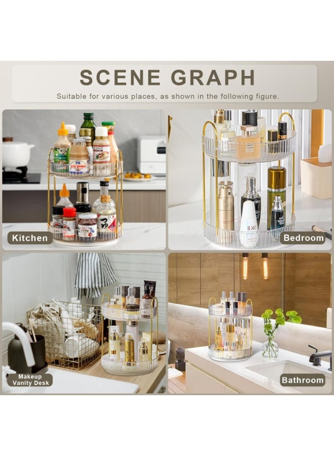 TANGBLIB 360° Rotating Makeup Organizer for Vanity 2 Tier Large Capacity Skincare Organizer Make Up Storage Cosmetic Dresser Organizer Bathroom Countertop Organizer Spinning Perfume Organizer (White) - Image 5