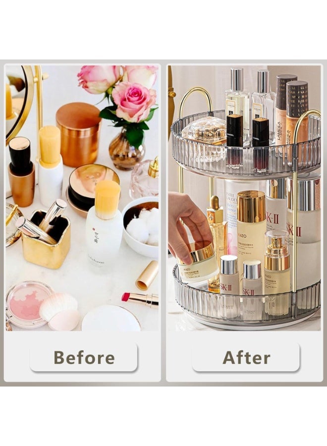 TANGBLIB 360° Rotating Makeup Organizer for Vanity 2 Tier Large Capacity Skincare Organizer Make Up Storage Cosmetic Dresser Organizer Bathroom Countertop Organizer Spinning Perfume Organizer (White) - Image 3