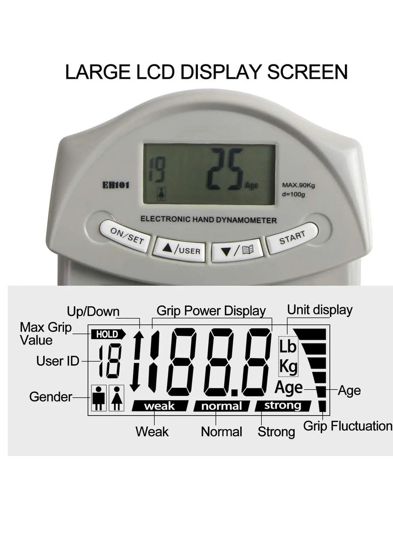 Y&D Digital Hand Dynamometer, Grip Strength Measurement Electronic Strengtheners 198 Lbs with 19 Sets of Individual Records, Gripping Strengthener For Athletes, Home, Car, Clinic - Image 5