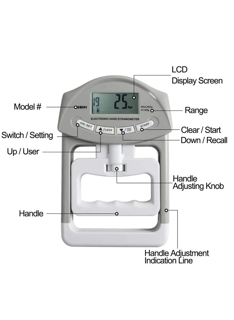 Y&D Digital Hand Dynamometer, Grip Strength Measurement Electronic Strengtheners 198 Lbs with 19 Sets of Individual Records, Gripping Strengthener For Athletes, Home, Car, Clinic - Image 3