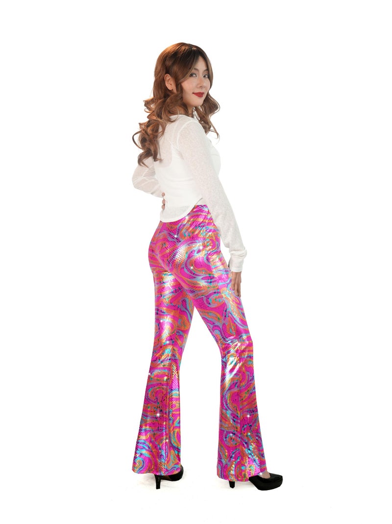 Nawgut Sequin Flare Pants Sparkly Glitter High Waisted Bell Bottoms Leggings Party Disco Clubwear for Women-XX-Large Rose - Image 2