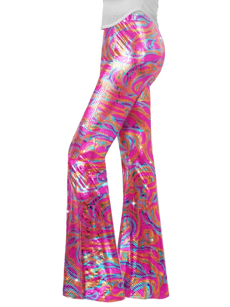 Nawgut Sequin Flare Pants Sparkly Glitter High Waisted Bell Bottoms Leggings Party Disco Clubwear for Women-XX-Large Rose - Image 1