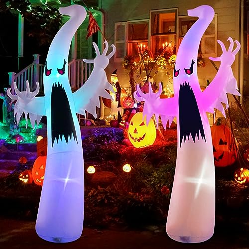 GOOSH 6 FT Halloween Inflatables Ghost Outdoor Decorations Blow Up Yard Scary Red Eye Dimming Ghost with Built-in Colorful LEDs for Garden Lawn Indoor Party Decor - Image 3