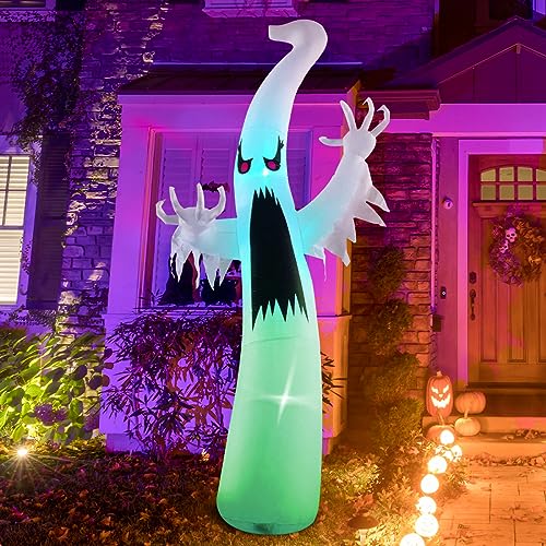 GOOSH 6 FT Halloween Inflatables Ghost Outdoor Decorations Blow Up Yard Scary Red Eye Dimming Ghost with Built-in Colorful LEDs for Garden Lawn Indoor Party Decor - Image 2
