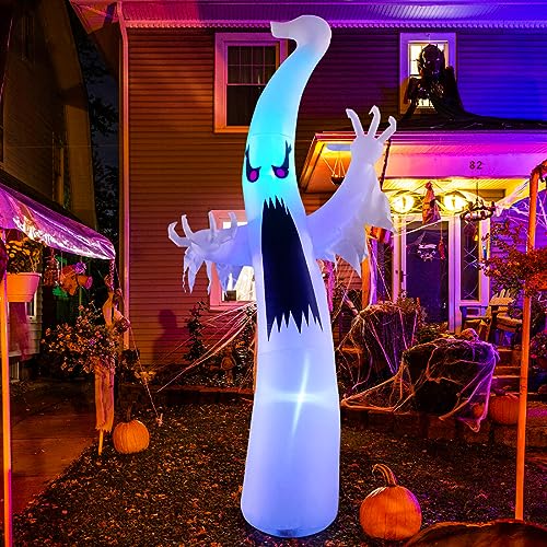 GOOSH 6 FT Halloween Inflatables Ghost Outdoor Decorations Blow Up Yard Scary Red Eye Dimming Ghost with Built-in Colorful LEDs for Garden Lawn Indoor Party Decor - Image 1