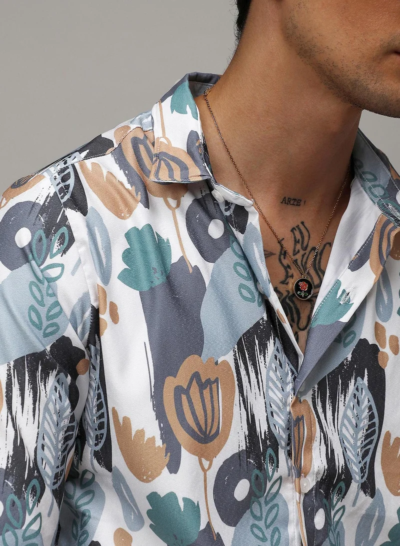 CAHOOT  Men's Prussian Blue & Sienna Brown Foliage Strokes Shirt for Men | Best Price UAE