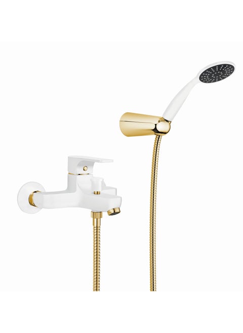 GS Rubinetterie Wall Mounted Single Lever Bath Shower Mixer With Hand Shower Set White Gold - 2460WG