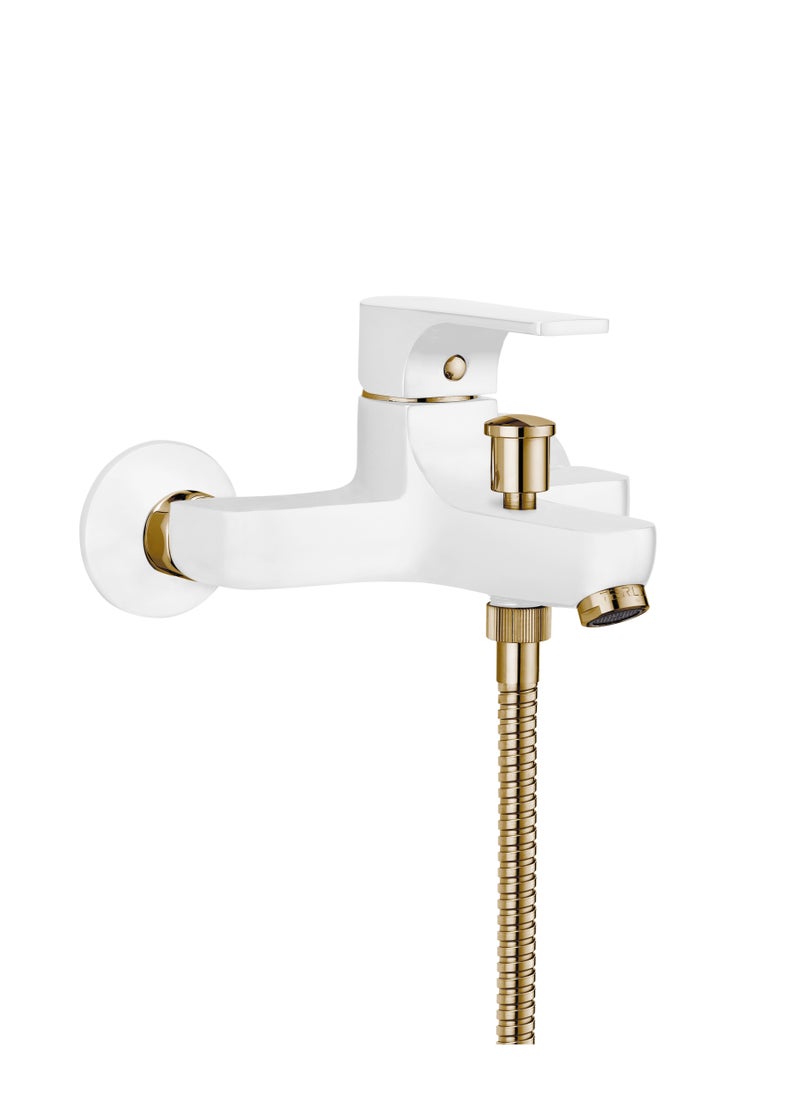 GS - GS Rubinetterie Wall Mounted Single Lever Bath Shower Mixer With Hand Shower Set White Gold - 2460WG - Image 1
