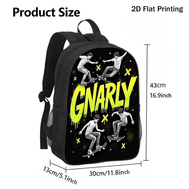 Sports skateboarding gnarly trick graphic Backpack Lightweight Large Capacity 2D Flat Print for outdoor street casual for Teens - Image 3