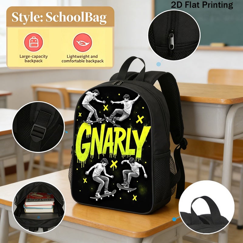 Sports skateboarding gnarly trick graphic Backpack Lightweight Large Capacity 2D Flat Print for outdoor street casual for Teens - Image 2