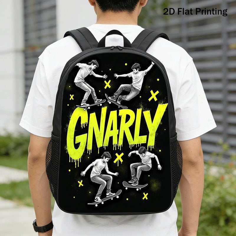 Sports skateboarding gnarly trick graphic Backpack Lightweight Large Capacity 2D Flat Print for outdoor street casual for Teens - Image 1
