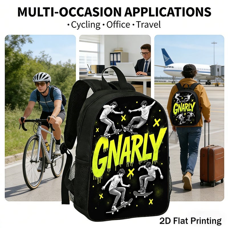 Sports skateboarding gnarly trick graphic Backpack Lightweight Large Capacity 2D Flat Print for outdoor street casual for Teens - Image 5