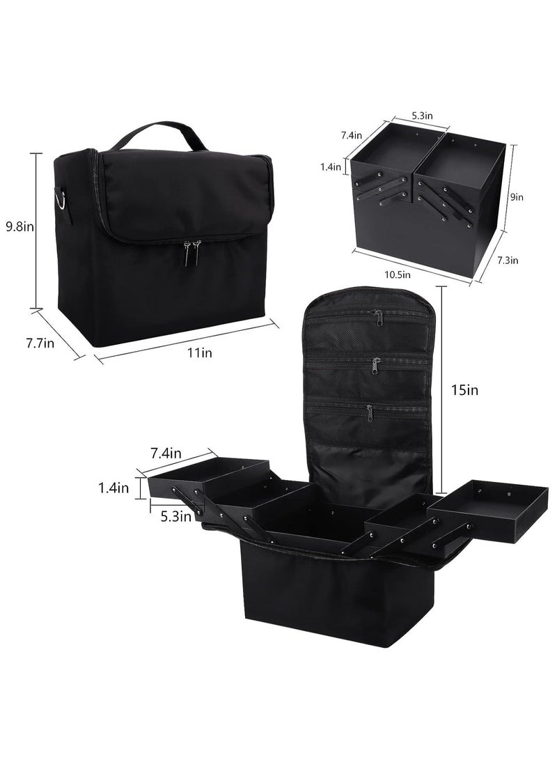 Sharpdo Large Makeup Carrying Train Case for Women,Black Travel Makeup Organizer Bag Storage Box,4 Tier Professional Nail Organizer Case with Adjustable Dividers for Nail Tools Jewelry MakeUp Brushes Toiletry - Image 3