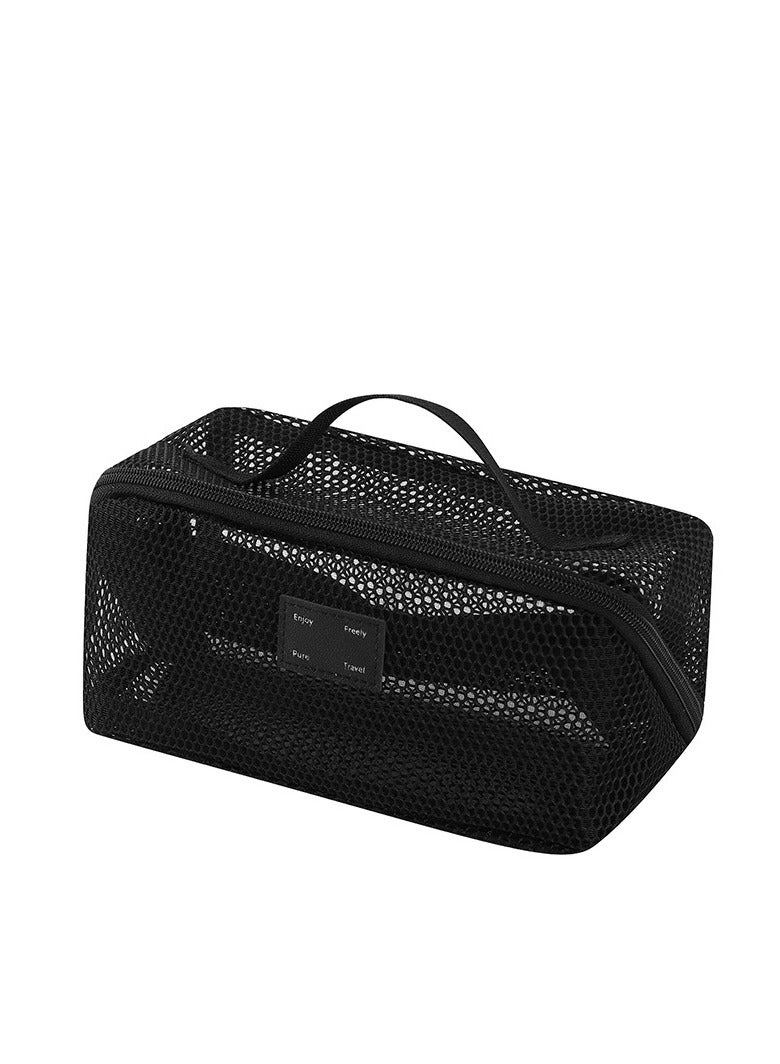 بمعنى سحر بمعنى حديقة حقيبة مستحضرات تجميل للسفر، حقيبة مكياج شبكية شفافة، حقائب أدوات تجميل محمولة، حقيبة تنظيم مكياج بمقبض، منظم مكياج للسفر (أسود) - Image 1