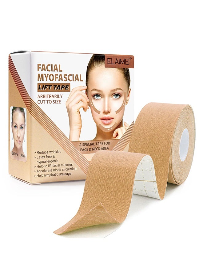 Elaimei Facial Myofascial Lift Tape, Facial Lifting Strap, Anti Wrinkle Firming Facial Lifting Slimming Masseter Muscle, Neck Skin Lifting Patch for Men and Women - 2.5CM X 5M - Image 1