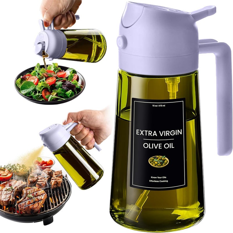 CXINYI - 16oz/470ml Olive Oil Dispenser for Kitchen with Stickers - 2 in 1 Olive Oil Sprayer for Cooking, Air Fryer, and Salad, Purple (Light-Proof Kitchen Gadget) - Image 1