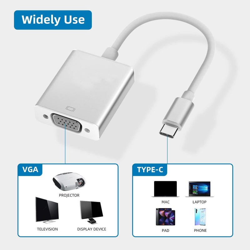 ikis USB-C to VGA Adapter -USB Type C (Thunderbolt 3) to VGA Cable Converter for Surface Book 2 Chromebook XPS 13 - Image 2
