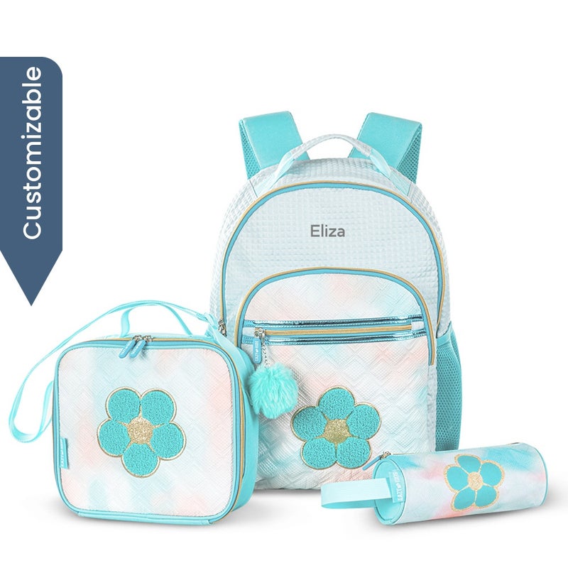 Eazy Kids - Personalized 18" Set of 3 Backpack w/Lunch Bag and Pencil Case - Flora Green - Image 1