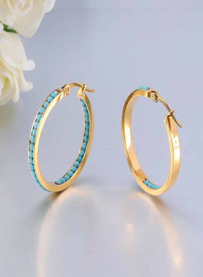 CiNily Hoop Earrings for Women Men Turquoise Earrings Stainless Steel Hypoallergenic Diamond Hoops for Sensitive Ears Jewerly 30 mm - Image 5