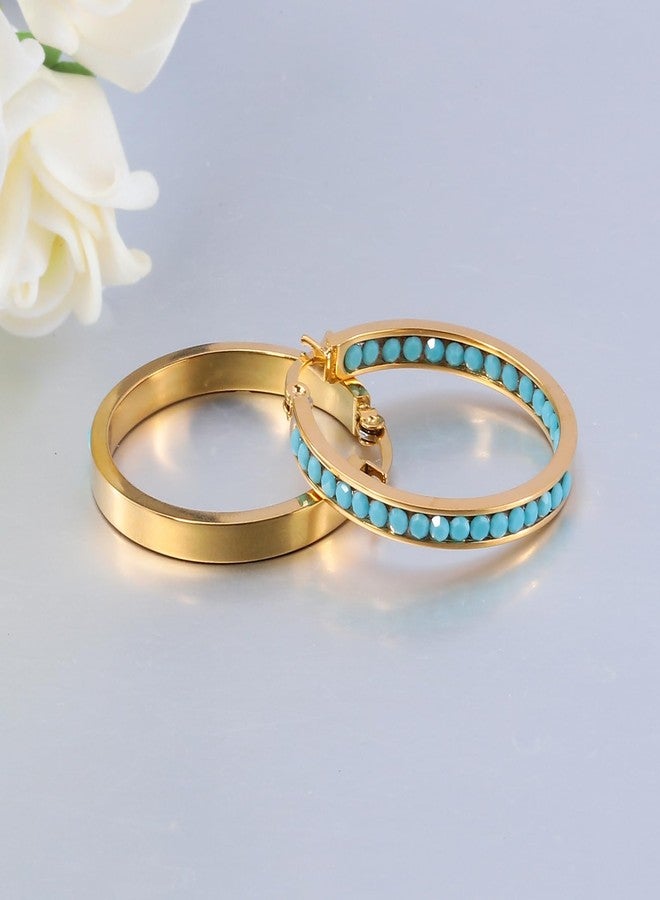 CiNily Hoop Earrings for Women Men Turquoise Earrings Stainless Steel Hypoallergenic Diamond Hoops for Sensitive Ears Jewerly 30 mm - Image 3
