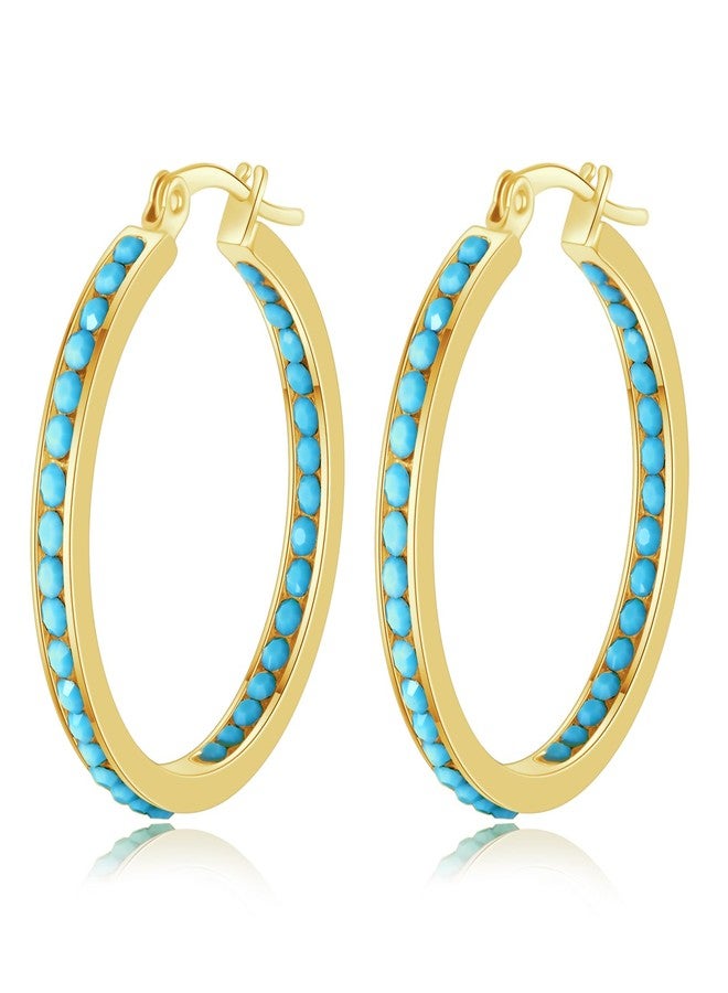 CiNily Hoop Earrings for Women Men Turquoise Earrings Stainless Steel Hypoallergenic Diamond Hoops for Sensitive Ears Jewerly 30 mm - Image 1