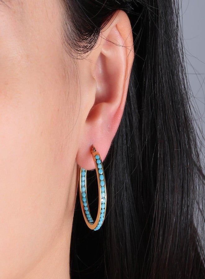 CiNily Hoop Earrings for Women Men Turquoise Earrings Stainless Steel Hypoallergenic Diamond Hoops for Sensitive Ears Jewerly 30 mm - Image 2
