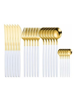 Generic Golden Spoon Set, 24 Pieces in Premium Carton Box, Premium Quality AR - Silverware Set Stainless Steel Cutlery: 24 Piece Dinnerware Utensils Dinner Forks Spoons Steak Knife Service 6 - 24 Piece Spoon Set - 6 Person Cutlery Set, 24 Piece Cutlery Set Black Gold Matt, Dinner Set with Knife Fork Spoon, Stainless Steel Cutlery Set, Dishwasher Safe  - Image 1