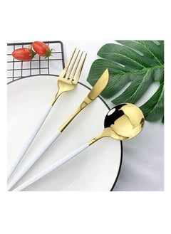 Generic Golden Spoon Set, 24 Pieces in Premium Carton Box, Premium Quality AR - Silverware Set Stainless Steel Cutlery: 24 Piece Dinnerware Utensils Dinner Forks Spoons Steak Knife Service 6 - 24 Piece Spoon Set - 6 Person Cutlery Set, 24 Piece Cutlery Set Black Gold Matt, Dinner Set with Knife Fork Spoon, Stainless Steel Cutlery Set, Dishwasher Safe  - Image 2