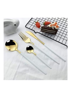 Generic Golden Spoon Set, 24 Pieces in Premium Carton Box, Premium Quality AR - Silverware Set Stainless Steel Cutlery: 24 Piece Dinnerware Utensils Dinner Forks Spoons Steak Knife Service 6 - 24 Piece Spoon Set - 6 Person Cutlery Set, 24 Piece Cutlery Set Black Gold Matt, Dinner Set with Knife Fork Spoon, Stainless Steel Cutlery Set, Dishwasher Safe  - Image 3