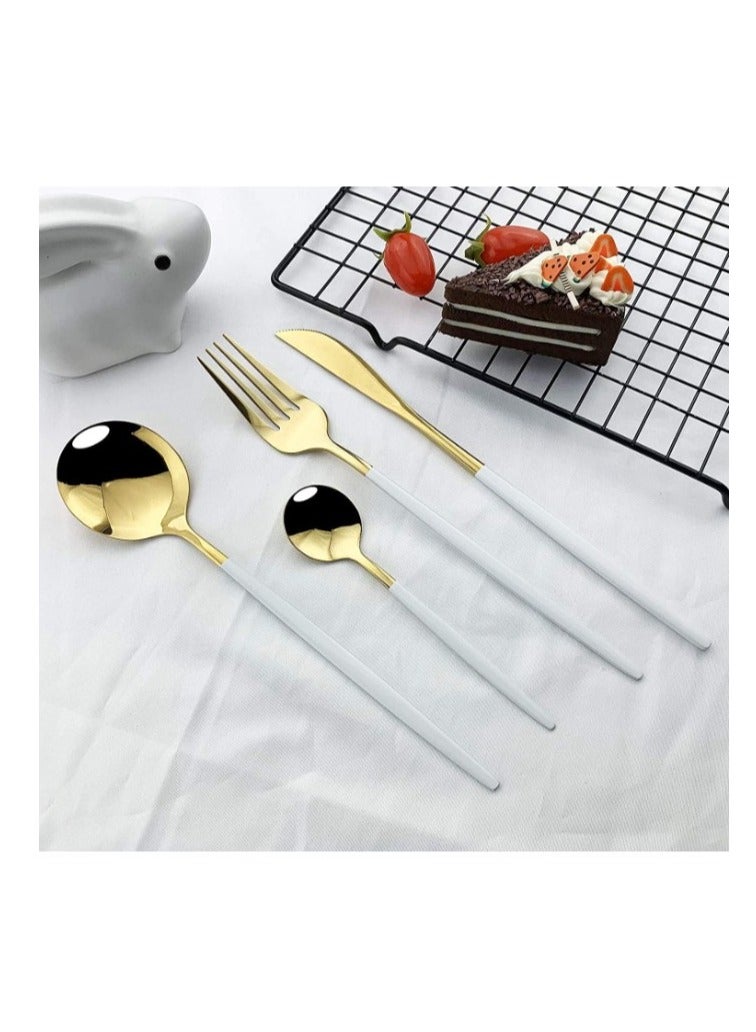 Golden Spoon Set, 24 Pieces in Premium Carton Box, Premium Quality AR - Silverware Set Stainless Steel Cutlery: 24 Piece Dinnerware Utensils Dinner Forks Spoons Steak Knife Service 6 - 24 Piece Spoon Set - 6 Person Cutlery Set, 24 Piece Cutlery Set Black Gold Matt, Dinner Set with Knife Fork Spoon, Stainless Steel Cutlery Set, Dishwasher Safe - Image 3