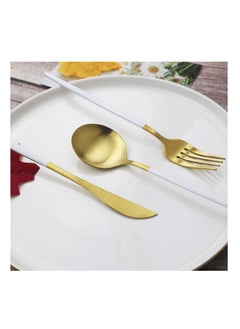 Generic Golden Spoon Set, 24 Pieces in Premium Carton Box, Premium Quality AR - Silverware Set Stainless Steel Cutlery: 24 Piece Dinnerware Utensils Dinner Forks Spoons Steak Knife Service 6 - 24 Piece Spoon Set - 6 Person Cutlery Set, 24 Piece Cutlery Set Black Gold Matt, Dinner Set with Knife Fork Spoon, Stainless Steel Cutlery Set, Dishwasher Safe  - Image 4