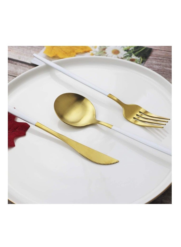 Golden Spoon Set, 24 Pieces in Premium Carton Box, Premium Quality AR - Silverware Set Stainless Steel Cutlery: 24 Piece Dinnerware Utensils Dinner Forks Spoons Steak Knife Service 6 - 24 Piece Spoon Set - 6 Person Cutlery Set, 24 Piece Cutlery Set Black Gold Matt, Dinner Set with Knife Fork Spoon, Stainless Steel Cutlery Set, Dishwasher Safe - Image 4