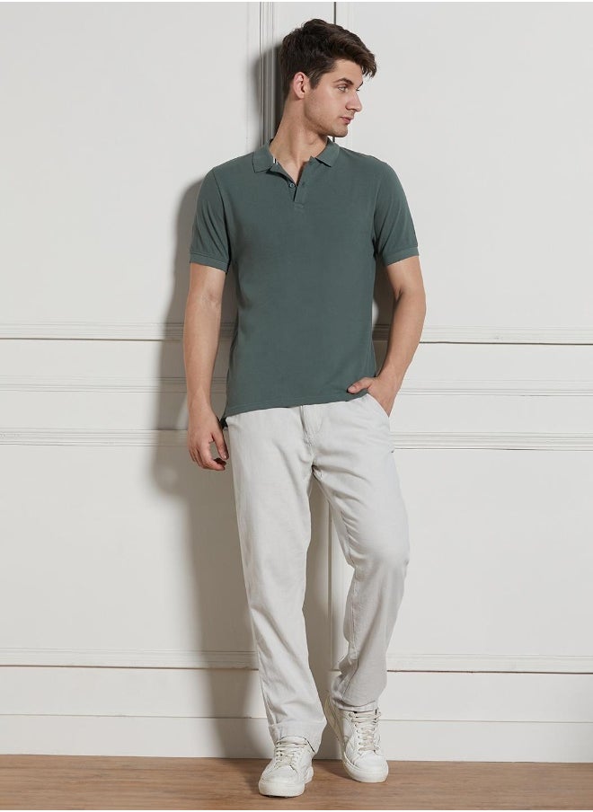 Dennis Lingo Regular Fit Sage Green Cotton-Jersey Polo Neck T-Shirt  - Image 1