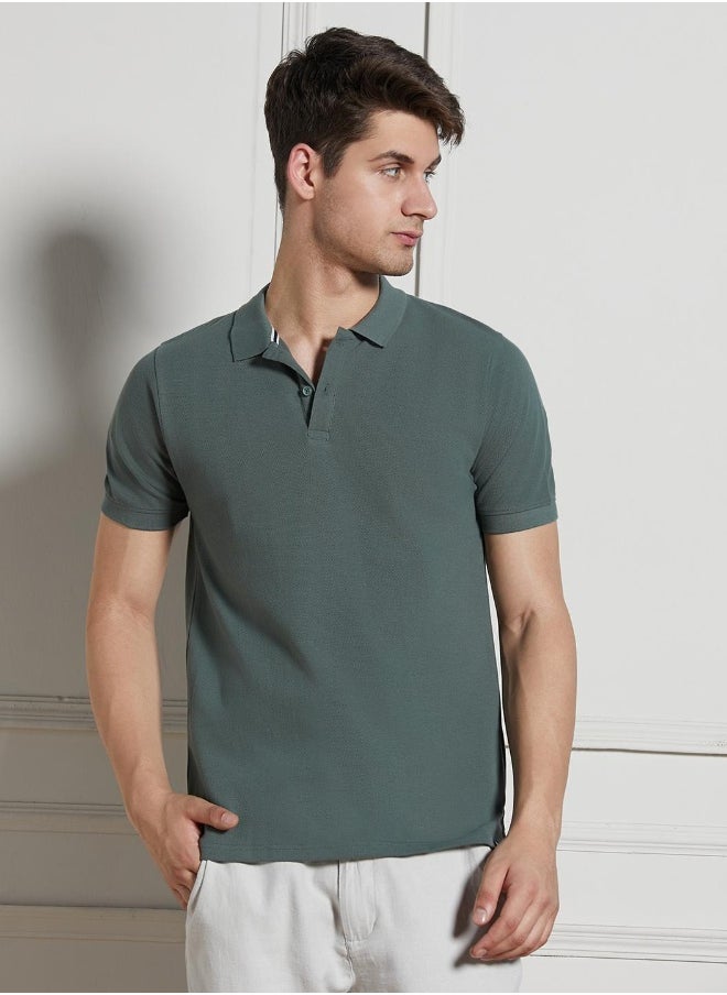 Dennis Lingo Regular Fit Sage Green Cotton-Jersey Polo Neck T-Shirt  - Image 3