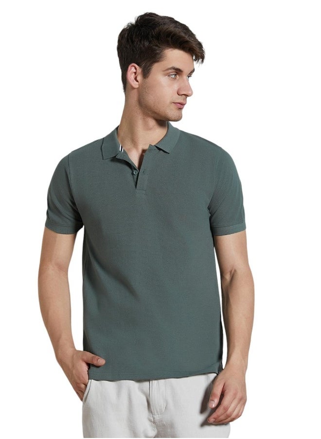 Dennis Lingo Regular Fit Sage Green Cotton-Jersey Polo Neck T-Shirt  - Image 5