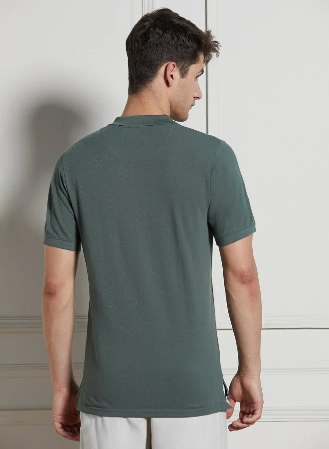 Dennis Lingo Regular Fit Sage Green Cotton-Jersey Polo Neck T-Shirt