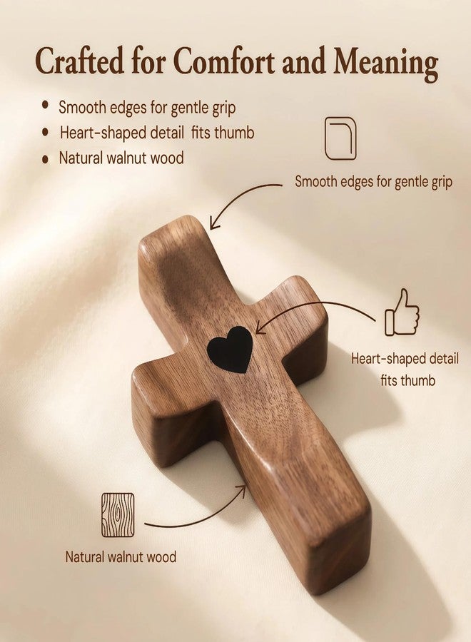 Fving Wooden Cross , 100% Walnut Wood Crosses Prayer Fidget, Small Cross My Heart,Stress Relief & Encouragement Christian Faith Gift for People with Depression/Anxiety(10 Pack) - Image 2