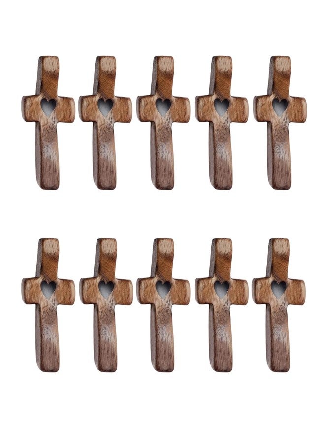 Fving Wooden Cross , 100% Walnut Wood Crosses Prayer Fidget, Small Cross My Heart,Stress Relief & Encouragement Christian Faith Gift for People with Depression/Anxiety(10 Pack) - Image 1