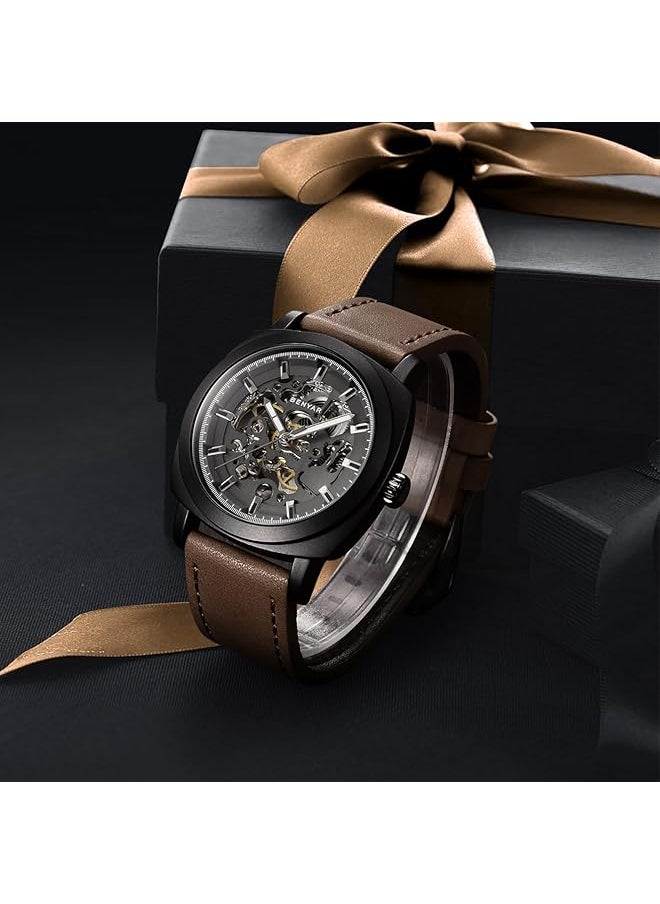 BY BENYAR Watch Men Automatic Mechanical Men Watches Golden Movement 45 Mm Skeleton Dial Water And Scratch Resistant Leather Strap Elegant Gift For Men  - Image 5