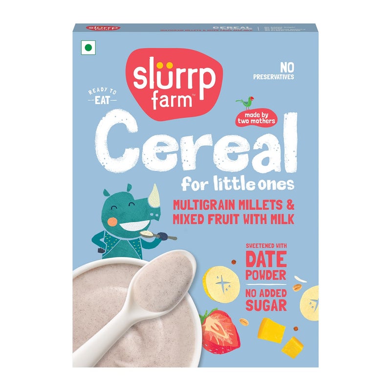 Slurrp Farm Multigrain Millets and Mixed Fruits with Milk | Mildly Sweetened with Date Powder | No Preservatives | Instant Cereal 200g - Image 1