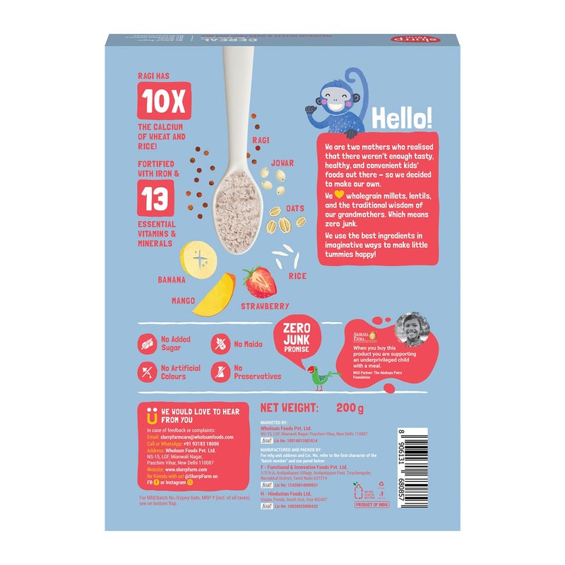 Slurrp Farm Multigrain Millets and Mixed Fruits with Milk | Mildly Sweetened with Date Powder | No Preservatives | Instant Cereal 200g - Image 2