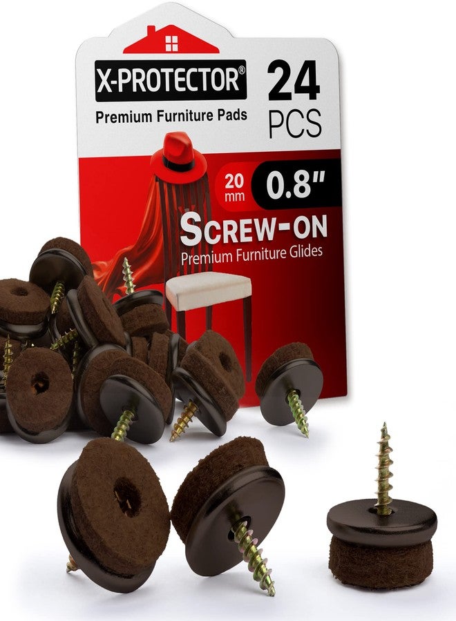 X-Protector Screw-On Felt Furniture Pads X-Protector 24 PCS - 0.8” Chair Leg Floor Protectors for Hardwood Floors - Premium Chair Glides - Brown Floor Protectors for Chairs - The Best Furniture Sliders! - Image 1