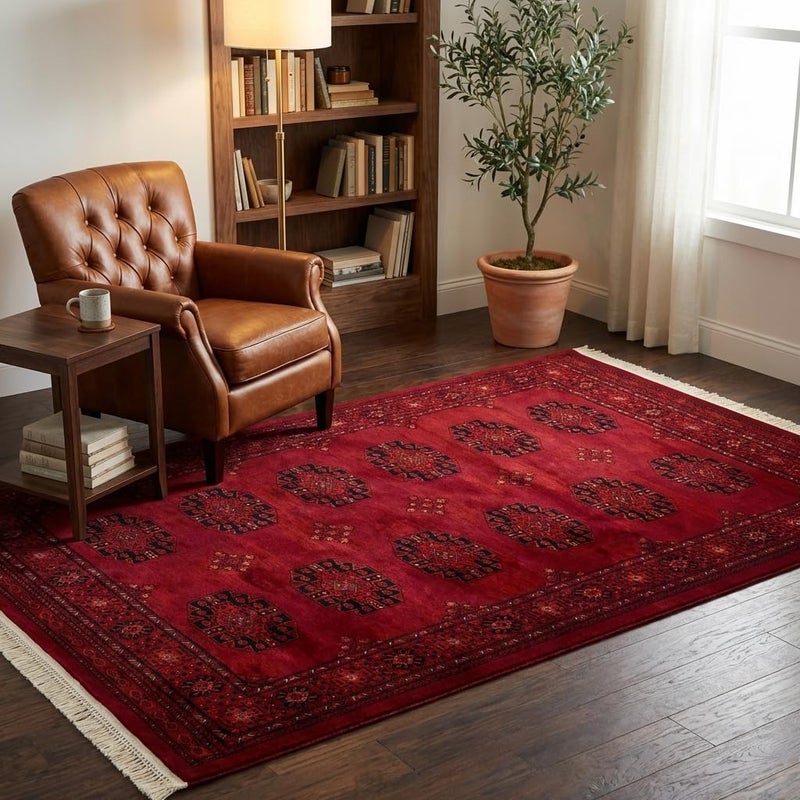 Unique Loom Tekke Collection Over-Dyed Saturated Traditional Torkaman Area Rug (5' 0 x 8' 0 Rectangular, Red/Black) - Image 1