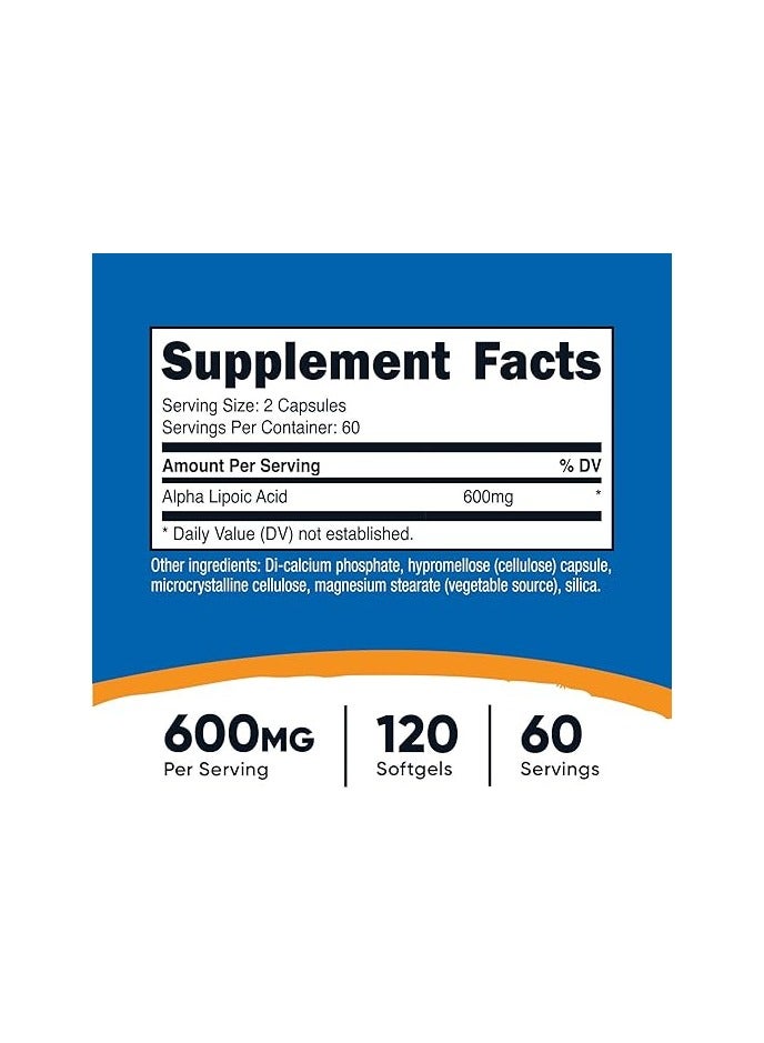 Nutricost Alpha Lipoic Acid 600Mg Per Serving 120 Capsules 60 Servings - Image 2