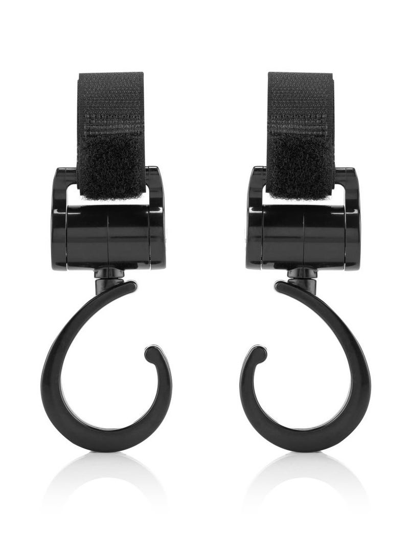 Gezenbebe Multifunction Baby Stroller 360° Rotation Hooks, Hanger Clips For Baby Bag and Shopping Bags, Well-Rounded Utilization Pram and Pushchair Accessories, Black, 2 pcs - Image 1
