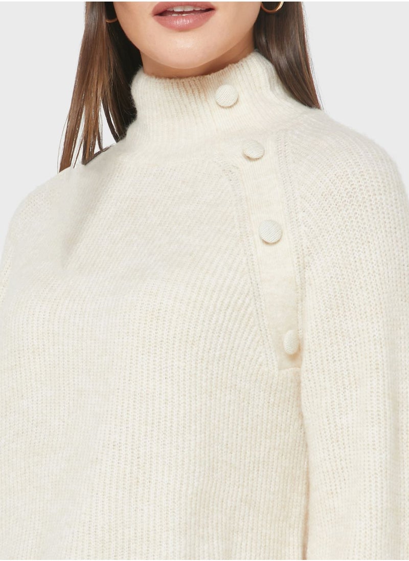 High Neck Button Detail Sweater