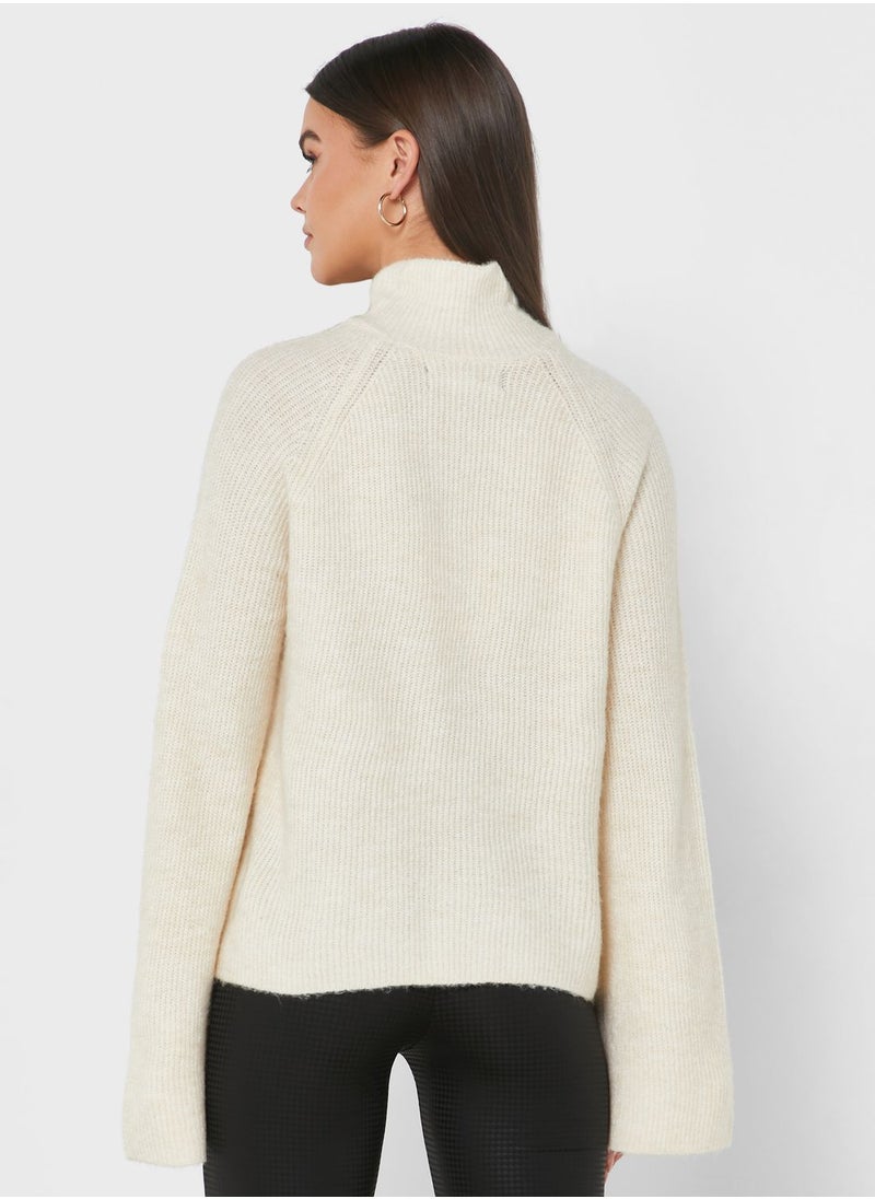 High Neck Button Detail Sweater